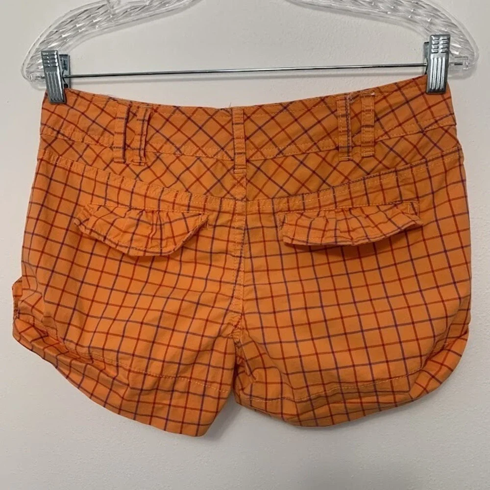 Personal Identity Womens Size 1 Junior Chino Shorts Cotton Blend Orange Plaid